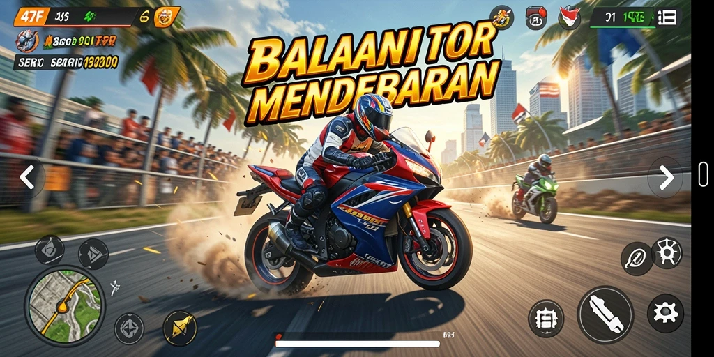Tampilan mendebarkan dari gameplay balapan motor di 47F.