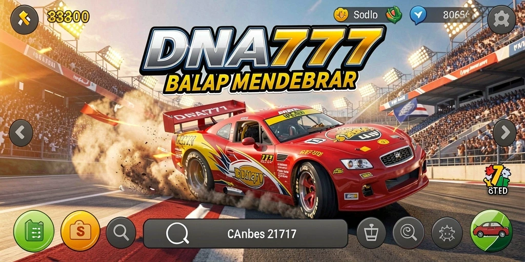 Screenshot utama DNA777 menunjukkan serunya balap di lintasan yang menantang.