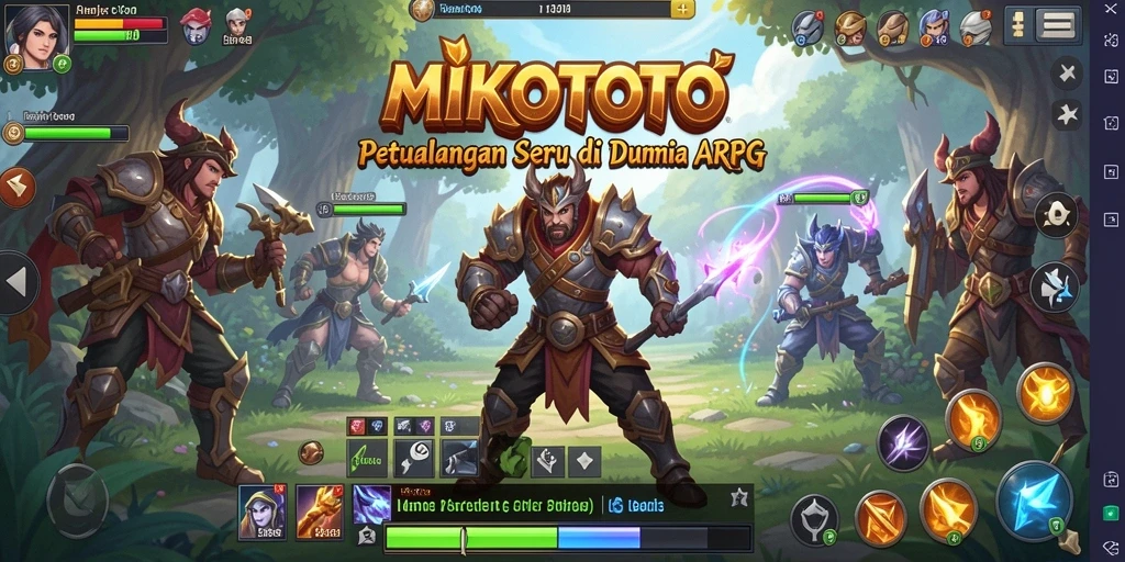 Tampilan gameplay MIKOTOTO menampilkan pertempuran epik di dunia fantasi.
