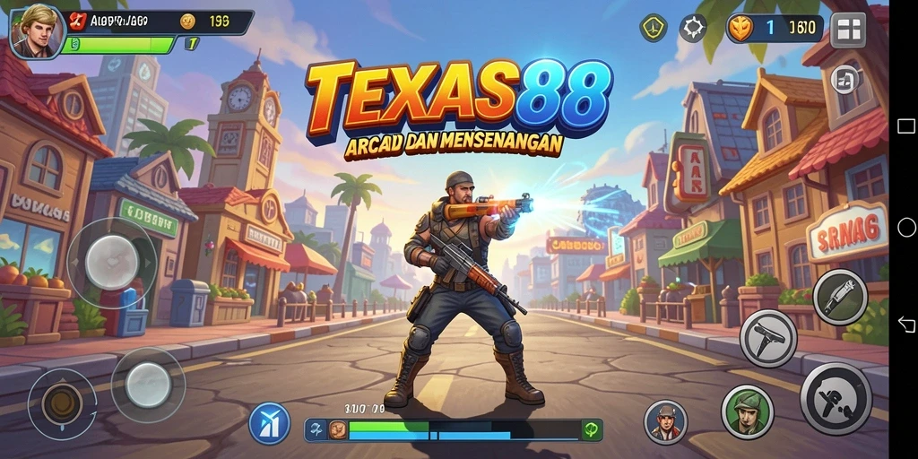 Tampilan gameplay utama TEXAS88 yang penuh warna dan seru.